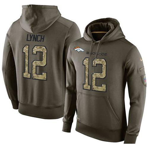 NFL Men's Nike Denver Broncos #12 Paxton Lynch Stitched Green Olive Salute To Service KO Performance Hoodie - Click Image to Close